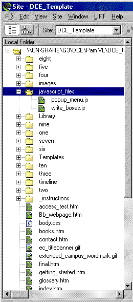 screen shot while in Dreamweaver; shows the location of the template files.