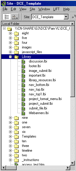 screen shot while in Dreamweaver; shows the location of the library files.