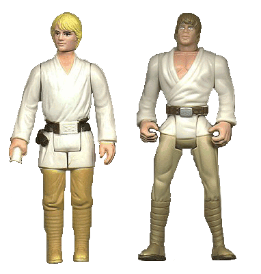 Luke Skywalker action figures from 1978 and most recent Luke from 1998.