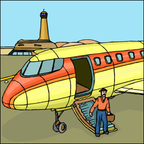 man getting off plane