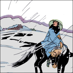 wind blows past person on horse