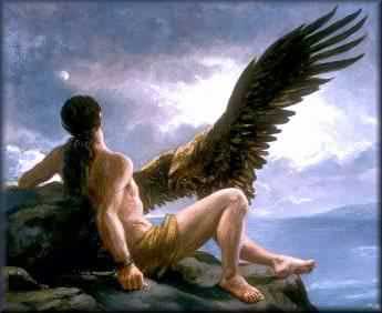 Painting of Prometheus, in Greek mythology, one of the Titans, known as the friend and benefactor of humanity.