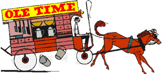 Illustration of a vendor driving a horse drawn wagon.